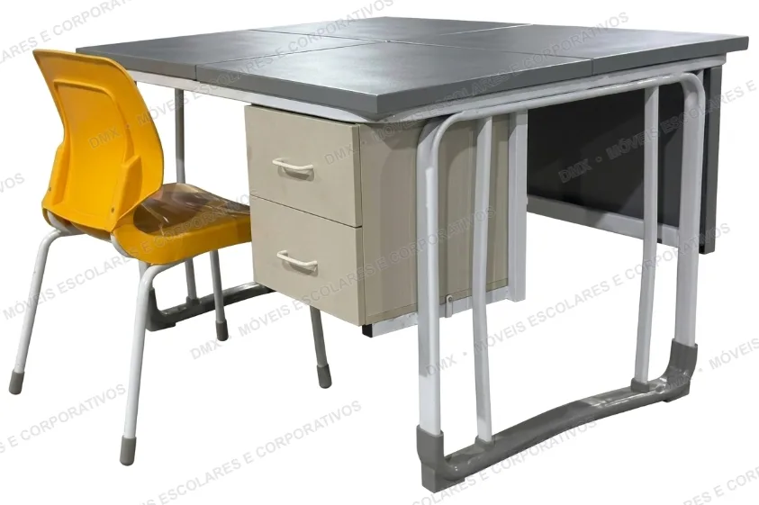 Conjunto Professor 1200x1000mm, Cadeira Empilhável e Gaveteiro